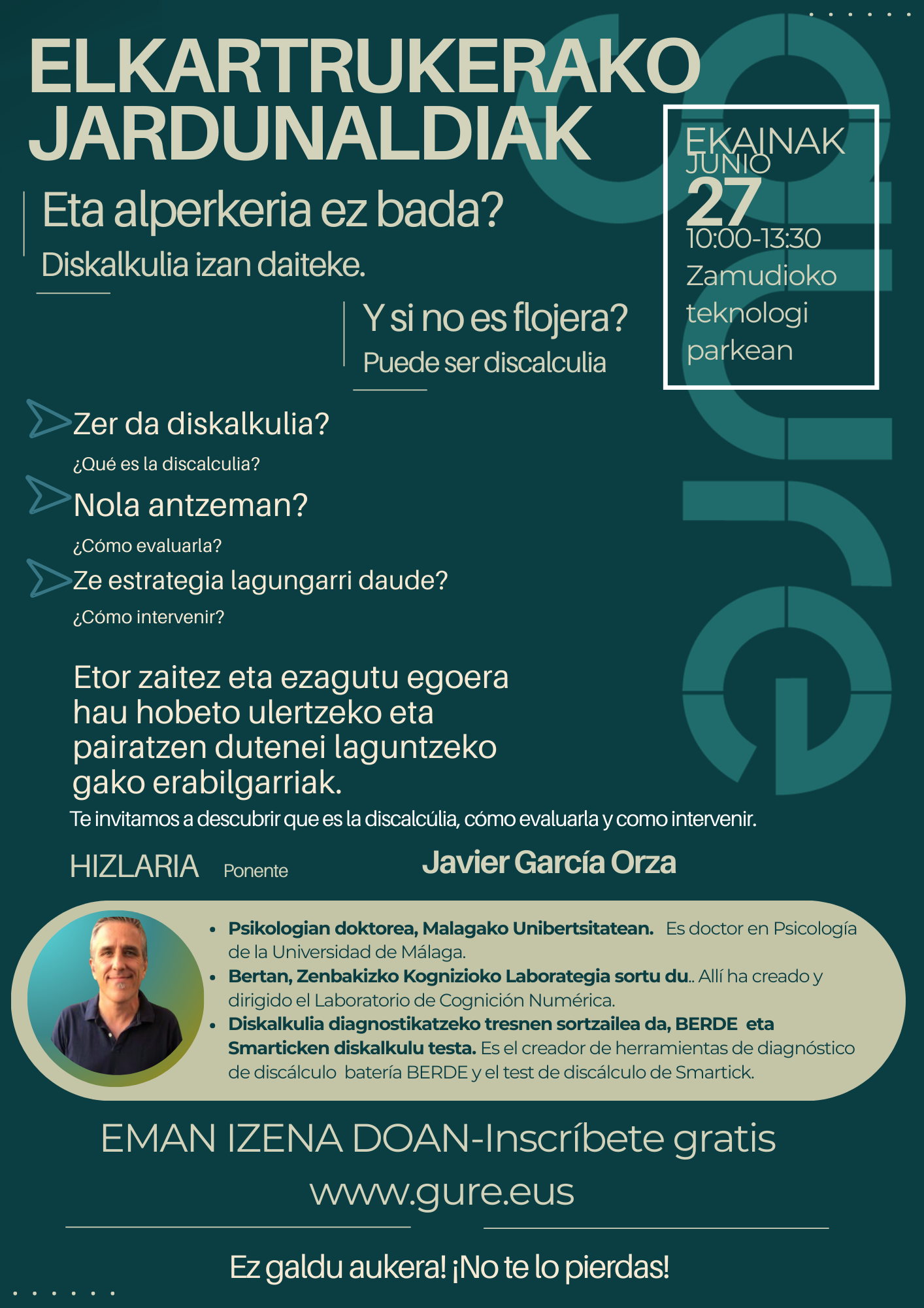 Discalculiari buruzko hitzaldia Javier García-Orza doktorearekin: Ulertu, ebaluatu eta esku hartu